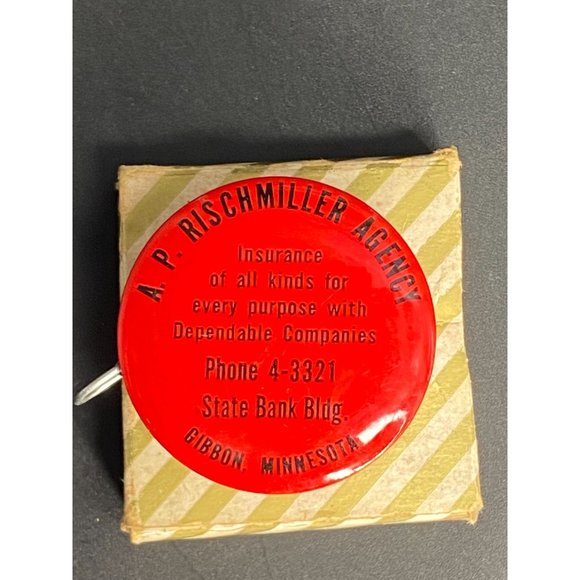 VTG State Bank of Gibbon Minnesota Pocket Metal Tape Measure Double Sided Insura - Picture 2 of 7